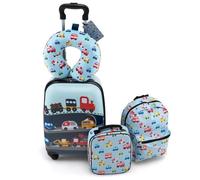 COSTWAY 5 PCS Valise Enfant 16’’ + Sac à dos 12’’, Oreiller Cervical, Etiquette, Sac à Déjeuner, Voyages en Avion, Voiture