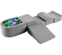 COSTWAY 5 PIÈCES. Blocs de construction en mousse, blocs géants avec piscine à balles, grands blocs pour se défouler et grimper, blocs à grimper Softbausteine Kinder Grau