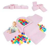 COSTWAY 5PCS Parcours Motricité Bébé en Mousse avec Piscine à Balles, Module Motricité Bébé avec Housse en Sherpa Lavable, Jouets Éducatifs pour Ramper Grimper pour 3 Ans+, sans Balles