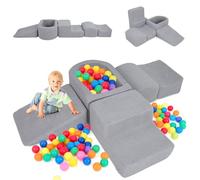 COSTWAY 5PCS Parcours Motricité Bébé en Mousse avec Piscine à Balles, Module Motricité Bébé avec Housse en Sherpa Lavable, Jouets Éducatifs pour Ramper Grimper pour 3 Ans+, sans Balles