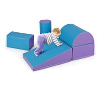 COSTWAY 5PCS Parcours Motricité Bébé en Mousse EPE avec Housse en PU, Module Motricité Bébé avec Fermeture Clair, Jouets Éducatifs Colorée pour Ramper pour Enfants d'Âge Préscolaire (Bleu+Violet)