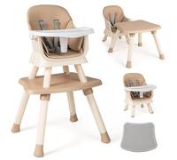 COSTWAY 6 en 1 Chaise Haute Bébé Evolutive avec Plateau Amovible, Chaise d'Alimentation Convertible avec Harnais à 5 Points, Table de Blocs de Construction, Charge 25kg, 6-36 Mois (Café)