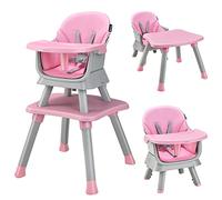 COSTWAY 6 en 1 Chaise Haute Bébé Evolutive avec Plateau Amovible, Chaise d'Alimentation Convertible avec Harnais à 5 Points, Table de Blocs de Construction, Charge 25kg, 6-36 Mois (Rose)