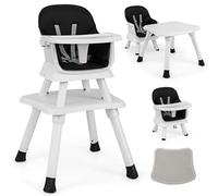 COSTWAY 6 en 1 Chaise Haute Bébé Evolutive avec Plateau Amovible, Chaise d'Alimentation Convertible avec Harnais à 5 Points, Table de Blocs de Construction, Charge 25kg, 6-36 Mois (Noir)