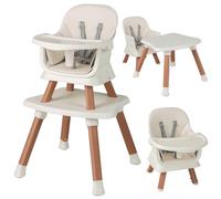COSTWAY 6 en 1 Chaise Haute Bébé Evolutive avec Plateau Amovible, Chaise d'Alimentation Convertible avec Harnais à 5 Points, Table de Blocs de Construction, Charge 25kg, 6-36 Mois (Naturel)