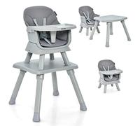 COSTWAY 6 en 1 Chaise Haute Bébé Evolutive avec Plateau Amovible, Chaise d'Alimentation Convertible avec Harnais à 5 Points, Table de Blocs de Construction, Charge 25kg, 6-36 Mois (Gris)