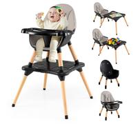 COSTWAY 6 en 1 Chaise Haute Bébé Evolutive, Table en Blocs Convertible, Harnais à 5 Points, Plateau Réglable Amovible, Chaise Haute Bebe en Bois, pour 6-36 Mois, Charge 15 kg, Gris Foncé