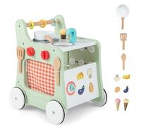 COSTWAY 6 en 1 Chariot de Marche en Bois avec Centre de Jouets, Cuisine de Jeu, Horloge, Trotteur pour Enfant 1An+, Jouet