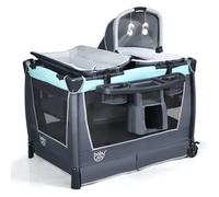 Costway 6 En 1 Lit Parapluie Bébé Avec Matelas,Barre Détachable Avec Auvent Réglable,2 Jouets Musical Et Sac Transport 0-3 Ans Vert Multicolore