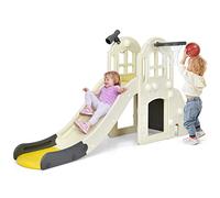 COSTWAY 6 en 1 Toboggan Enfants avec Glisse 140cm & Panier de Basketball, Aire de Jeux avec Echelle d’Escalade & Télescope, Jeu Intérieur Extérieur pour Enfants de 3-8 Ans