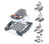 COSTWAY 6 en 1 Trotteur Bébé Évolutif avec Lumière & Musique, Trotteur Marche Bébé Garçon Pliable avec 3 Hauteur Réglable, Coussinet de Pied Amovible, Charge 12 kg pour 6 Mois+(Gris)