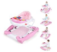 COSTWAY 6 en 1 Trotteur Bébé Évolutif avec Lumière & Musique, Trotteur Marche Bébé Garçon Pliable avec 3 Hauteur Réglable, Coussinet de Pied Amovible, Charge 12 kg pour 6 Mois+(Rose)