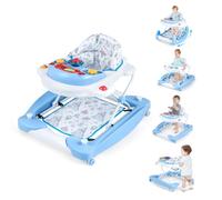 COSTWAY 6 en 1 Trotteur Bébé Évolutif avec Lumière & Musique, Trotteur Marche Bébé Garçon Pliable avec 3 Hauteur Réglable, Coussinet de Pied Amovible, Charge 12 kg pour 6 Mois+(Bleu)