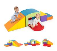 COSTWAY 6 PCS Parcours Motricité Bébé en Mousse avec Housse en PU, Module Motricité Bébé avec Diverses Couleurs & Formes, Fermeture Clair, Jouets Éducatifs pour Ramper Grimper, 12 Mois+ (Coloré)