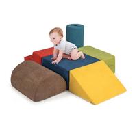 COSTWAY 6 PCS Parcours Motricité Bébé en Mousse avec Housse en Tissu Chenille, Fermeture Clair, pour Enfants d'Âge Préscolaire
