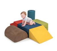 COSTWAY 6 PCS Parcours Motricité Bébé en Mousse avec Housse en Tissu Chenille, Module Motricité Bébé avec Fermeture Clair, Jouets Éducatifs pour Ramper pour Enfants d'Âge Préscolaire (Coloré)