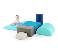 COSTWAY 6 PCS Parcours Motricité Bébé en Mousse EPE avec Housse en PU, Module Motricité Bébé avec Fermeture Clair & Formes Différentes, Jouets Éducatifs pour Enfants d'Âge Préscolaire (Marine+Gris)
