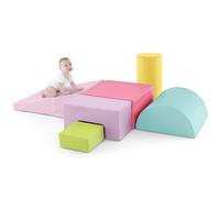 COSTWAY 6 PCS Parcours Motricité Bébé en Mousse EPE avec Housse en PU, Module Motricité Bébé avec Fermeture Clair & Formes Différentes, Jouets Éducatifs pour Enfants d'Âge Préscolaire (Rose+Jaune)…