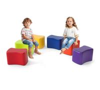 COSTWAY 6 PCS Tabourets Enfants Modulaires avec Housse Amovible en Simili Cuir & Mousse, Tabourets Papillon Colorés avec Fond Antidérapant, pour Chambre d'enfants Salle de Classe Crèche