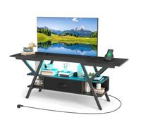 Costway 65" Meuble Tv À 3 Niveaux Avec Led Et Station De Charge, Étagères De Rangement Et Tiroir Pour Salon, Chambre, Noir Multicolore