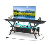 COSTWAY 65"" Meuble TV à 3 Niveaux avec LED et Station de Charge, Étagères de Rangement et Tiroir pour Salon, Chambre, Noir