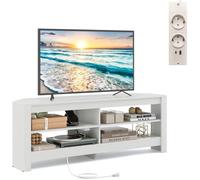 COSTWAY 65"" Meuble TV à 3 Niveaux, avec Prise de Courant, 4 Etagères Ouvertes, Meuble TV d'Angle pour Salon, Chambre, Blanc
