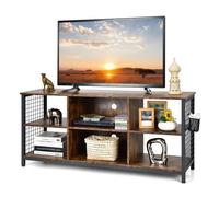 Costway 65" Meuble Tv Avce 6 Compartiments, Étagères Réglables, 2 Trous De Gestion Des Câbles, Salon, Chambre, 140x40x63cm, Marron Multicolore