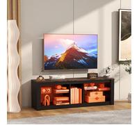 COSTWAY 65"" Meuble TV avec 20 Couleurs de Lumières LED, Etagères Réglables en Verre Trempé, 4 Compartiments, 140 x 35 x 47 cm