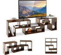 COSTWAY 65"" Meuble TV en 3 Pcs Modulaire, Étagère Bibliothèque Modulable pour Salon, Chambre, Meuble TV Bois, 135x30x43cm, Marron