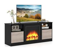 COSTWAY 65"" Meuble TV LED et 2 Armoires, Compartiments Ouverts, Porte Magnétique, Design Moderne pour Salon, 147 x 40 x 60 cm