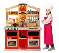 COSTWAY 69 Pcs Cuisine Enfants avec Effets de Vapeur & d'Ebullition, Jeux de Cuisine Enfants avec Lumières et Sons Réalistes, Jouet d’Imitation pour Enfants de 3 Ans+, 64,5 x 24 x 83 cm (Orange)