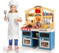 COSTWAY 69 PCS. Cuisine pour enfants avec lumières & vapeur & musique & son, Cuisine de jeu incl. accessoires, Cuisine de jeu pour enfants avec pompe à eau & évier, Cuisine de jeu pour enfants à parti