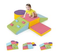COSTWAY 6PCS Parcours Motricité Bébé en Mousse avec Housse en PU, Module Motricité Bébé avec Roches d’Escalade & Attaches à Crochets, Jouets Éducatifs pour Ramper Grimper, 12 Mois+ (Coloré)