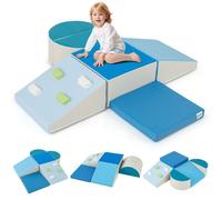 COSTWAY 6PCS Parcours Motricité Bébé en Mousse avec Remplissage en EPE, Roches d’Escalade & Attaches à Crochets pour 1 Ans+ Bleu