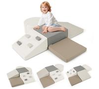 COSTWAY 6PCS Parcours Motricité Bébé en Mousse avec Remplissage en EPE, Roches d’Escalade & Attaches à Crochets pour 1 Ans+ Beige