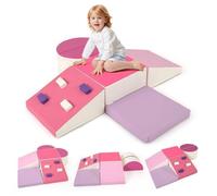 COSTWAY 6PCS Parcours Motricité Bébé en Mousse avec Remplissage en EPE, Roches d’Escalade & Attaches à Crochets pour 1 Ans+ Rose