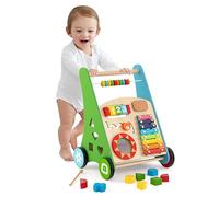 COSTWAY 7 en 1 Chariot de Marche en Bois avec Boîte de Rangement, Marcheur D'Apprentissage Bébé avec 8 Blocs et 1 Maillet, Coins Arrondis, Trotteur pour Bébé de 1 An+(Multicolore)