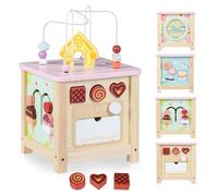 COSTWAY 7 en 1 Cube d'Activité Bébé Montessori en Bois sur Thème Desserts, Jouet d'Éveil Sensoriel Motricité avec Cuisine, Labyrinthe à Perles, Trieur de Formes, Cadeau Éducatif pour 18 Mois+