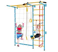 COSTWAY 7 en 1 Échelle Murale Suédoise avec Barre de Traction & Échelle de Corde, Espalier Mural Enfants en Acier au Carbone avec Anneaux Gymnastique, Jeux d'escalade d'intérieur pour 3 Ans+
