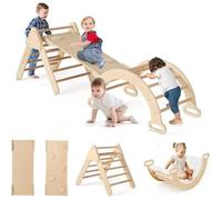 Costway 7 En 1 Triangle D'escalade En Bois Avec Coussintoboggan/Arche/Rampe Double Face, Échelle Réglable Pour Bébé 1+ Ans