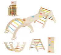 COSTWAY 7 en 1 Triangle d'Escalade en Bois -avec Toboggan/Arche/Rampe Double Face-Échelle Réglable-Charge 50KG-pour Bébé 1+ Ans