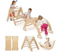 COSTWAY 7 en 1 Triangle d'escalade Montessori Enfant avec Rampe & Coussin, Arc d'escalade Montessori en Bois Hêtre avec Bascule & Échelle, Charge Max 50KG pour Glisser Grimper pour Bébé de 1 an+