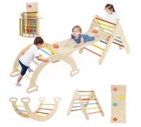 COSTWAY 7 en 1 Triangle d'escalade Montessori Enfants avec Rampe, Arc d'escalade Montessori en Bois Hêtre avec Tente & Bascule & Échelle, Charge Max 50KG pour Glisser Grimper pour Bébé de 1 an+