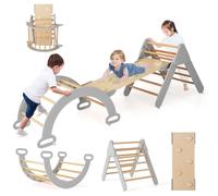 COSTWAY 7 en 1 Triangle d'escalade Montessori Enfants avec Rampe Double Face, Arc d'escalade Montessori en Bois Hêtre avec Toboggan & Échelle, Charge Max 50KG pour Glisser Grimper pour Bébé de 1 an+