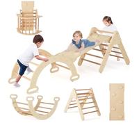 COSTWAY 7 en 1 Triangle d'escalade Montessori Enfants avec Rampe Double Face, Arc d'escalade Montessori en Bois Hêtre avec Toboggan & Échelle, Charge Max 50KG pour Glisser Grimper pour Bébé de 1 an+