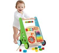 COSTWAY 7 en 1 Trotteur pour Bébés en Bois avec Boîte de Rangement, 8 Blocs et 1 Maillet, Multifonctionnel, Jouet Montessori, 1 An+