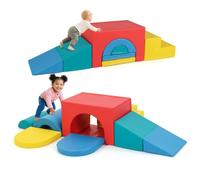 COSTWAY 7 PCS Module Motricité Bébé avec Toboggan & Escalier, Parcours Motricité Bébé en Mousse avec Housse en PU & Bandes Agrippantes, Jouets Éducatifs pour Enfants d'Âge Préscolaire (Rouge)