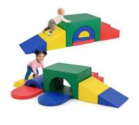 COSTWAY 7 PCS Module Motricité Bébé avec Toboggan & Escalier, Parcours Motricité Bébé en Mousse avec Housse en PU & Bandes Agrippantes, Jouets Éducatifs pour Enfants d'Âge Préscolaire (Vert)