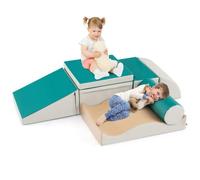 COSTWAY 7 PCS Parcours de Motricité Bébé en Mousse avec Housse en PU, Bloc de Constrcution pour Jeu pour Grimper Ramper Vert