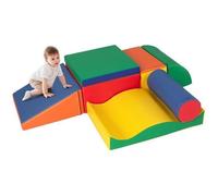 COSTWAY 7 PCS Parcours de Motricité Bébé en Mousse avec Housse en PU, Bloc de Constrcution pour Jeu pour Grimper Ramper Multicolore